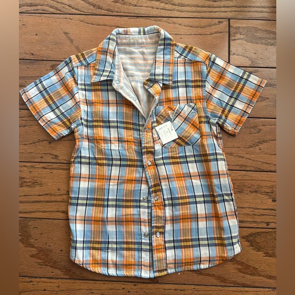 Bit'z Boy’s Reversible Plaid Shirt Sz 8 Long Sleeve Button Down NEW